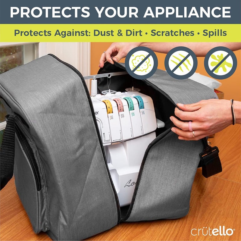 Crutello Sewing Machine Case - Universal Carrying Bag with Storage Pockets Compatible with Serger, Brother Sewing Machines, Measuring 13.75"x 12"x 13.5" - Image 4